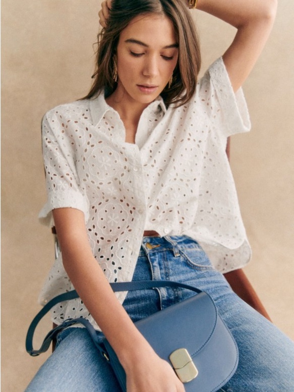 Sezane Laurineta Short in Embroidered Ecru 36/4